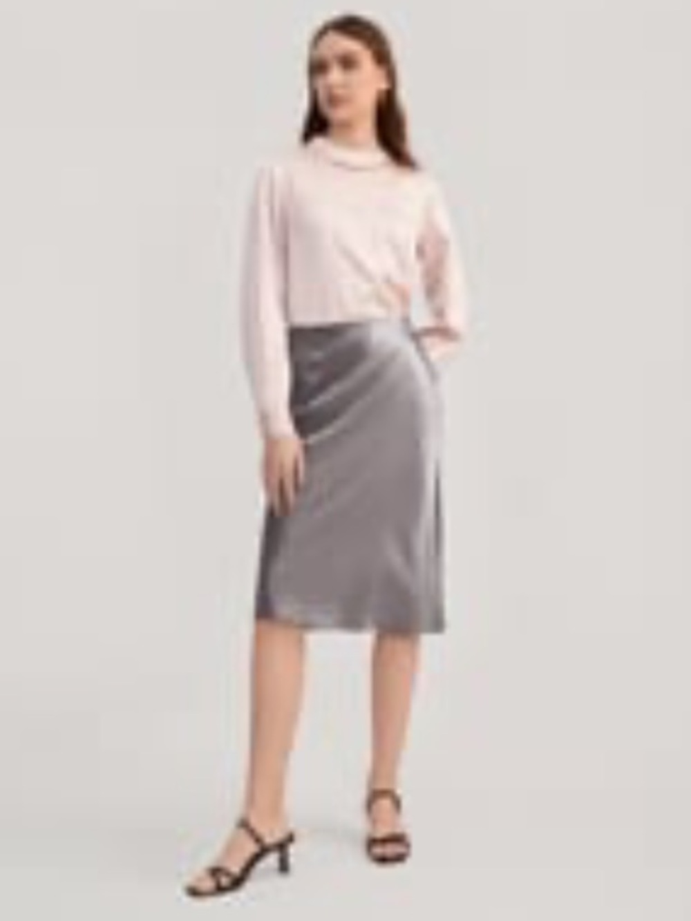 Lily Silk 100%  Mulberry Silk Slip Skirt Pewter Gray Below Knee XS